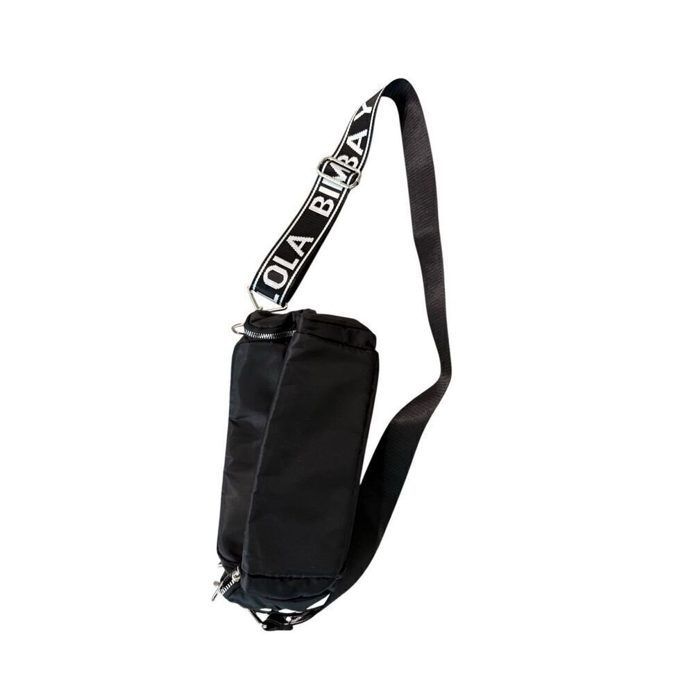 Bimba Y Lola Womens Black Silver Nylon Logo Plaque Crossbody Bag Size Medium